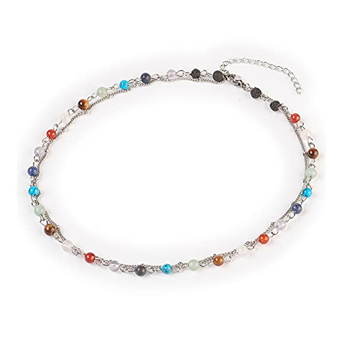 Chakra Gemstone Multi-Strand Necklace Stainless Steel Lobster 13" Z506 #TOP9