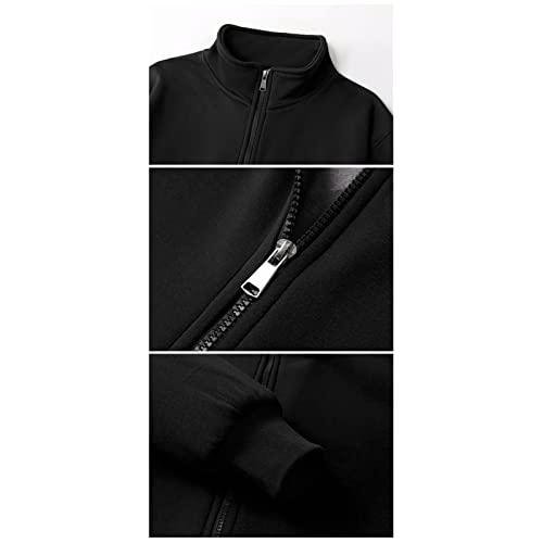 Mens Regular Athletic Full-Zip Sweatshirts Fall Winter Long Sleeve Soft Fleece Jacket Colorfast Comfortable Warm Outerwear (Black,Large)3