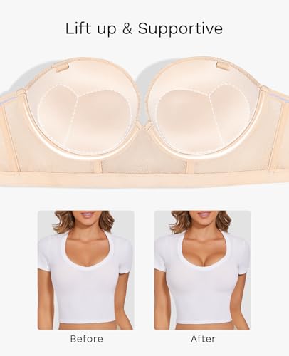 Strapless Push Up Bra for Women Padded Underwire Support Convertible Lace Longline Bombshell Bras2