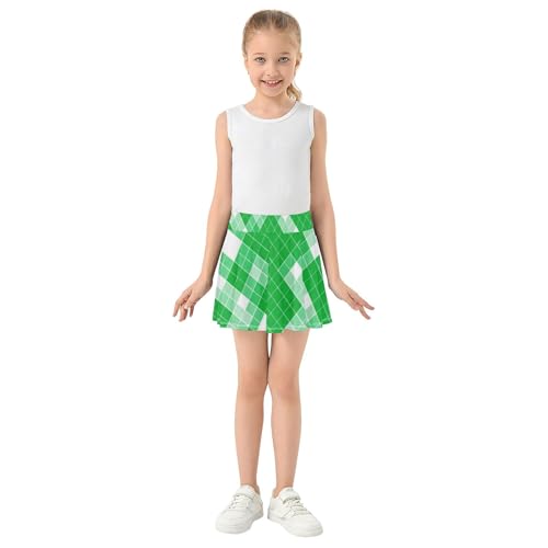 Joisal Girls' Shorts Athletic Skorts Retro Grid Green Tennis Skirts for Kids Print Pleated Skort 3t3