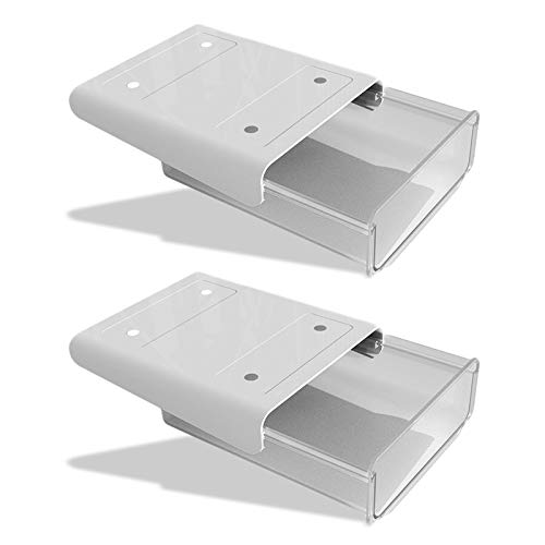 CMOISO Under Desk Drawers, Under Table Drawer, 2PCS Creative Desk Sticker Hidden Drawer, Desktop Organizer Drawer Tray for Home and Office (White)