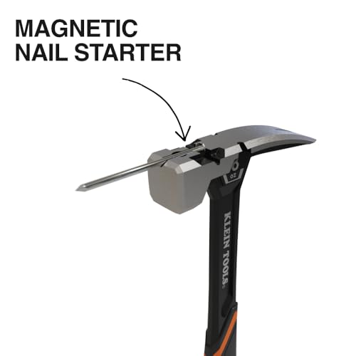 Image of Klein Tools H80918S Smooth Face Framing Hammer with Straight Claw, 18-Ounce Forged Steel, Magnetic Nail Starter and Extra-Large Squared Strike Face