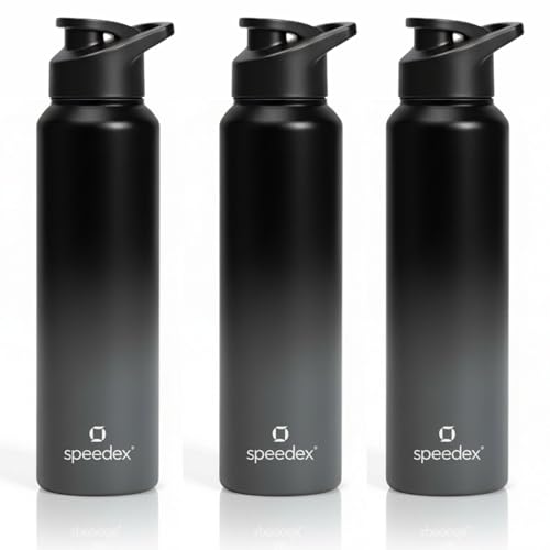 Image of Speedex Stainless Steel Water Bottle 1 Ltr, Leak Proof Sipper Cap, BIS Approved 1000 ml Metal Bottle For Daily, Office, School, Gym, Travel Use for Men, Women, Kids, Adults, Black grey, Set of 3