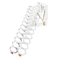 12 Steps Wall Mounted Attic Loft Ladder, Alloy Retractable Telescoping Ladder with Handrails, Folding Ladder Loft Stairs 880lbs Capacity, Attic Pull Down System for Height 9.5-10.17ft, White