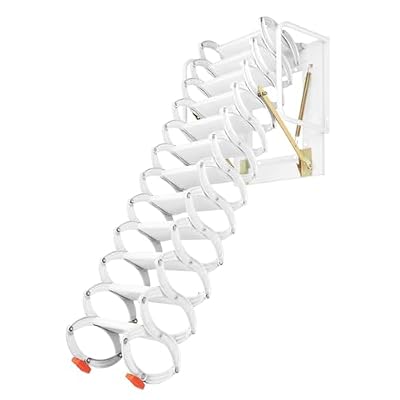 12 Steps Wall Mounted Attic Loft Ladder, Alloy Retractable Telescoping Ladder with Handrails, Folding Ladder Loft Stairs 880lbs Capacity, Attic Pull Down System for Height 9.5-10.17ft, White