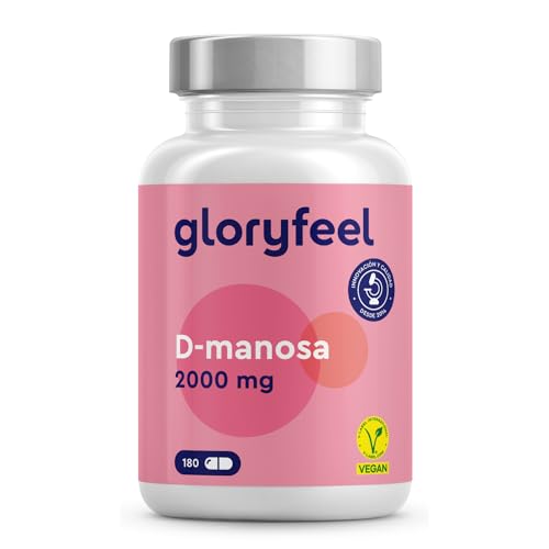 gloryfeel D-Mannose - 2000 mg Pure D-mannose per Daily Portion - 180 Capsules - 100% Vegan, Laboratory-Tested - Supplements Made in Germany