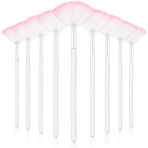 Image of 9 Pieces Facial Fan Mask Brushes, Soft Facial Applicator Brushes Tools for Peel Glycolic Makeup for Mud Cream(White Pink)