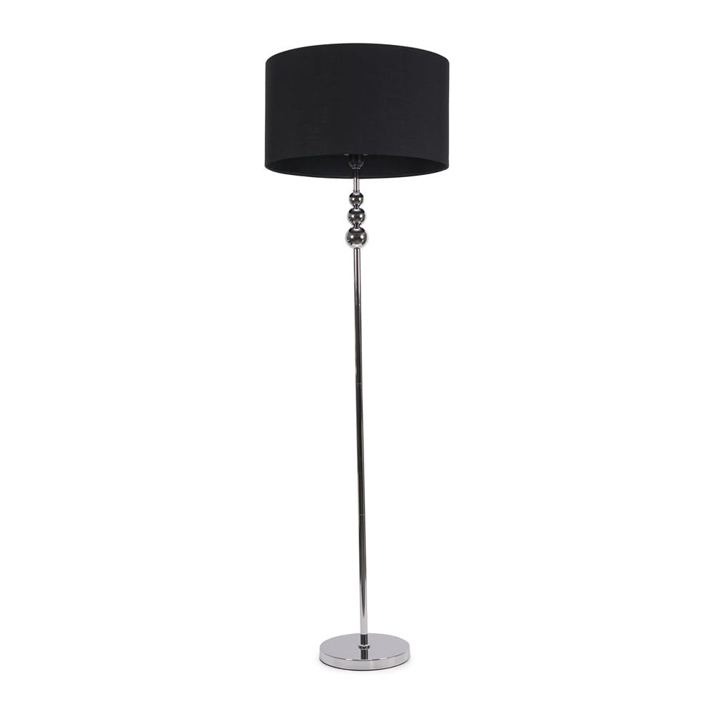 ValueLights | Silver Chrome Stacked Ball Single Stem Standing Floor Lamp with Black Drum Shade | Floor Lamps & Torchieres, Home Décor & Improvement Essential