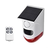 Niceminiwall Alarma solar con sensor de movimiento para exteriores, alarma de seguridad de sonido de 120 dB con control remoto, detección...