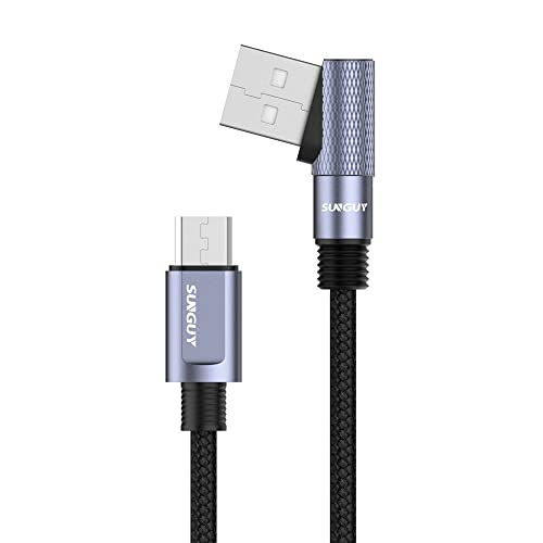 SUNGUY Micro USB Cable 90 Degree, [2-Pack, 1.5FT] Short Right Angle Braided USB 2.0 Micro Fast Charge & Data Sync Cable Compatible for Samsung Galaxy S7/S6 Edge J8, Kindle, Sony Xperia Z3 Z5 (Gray)