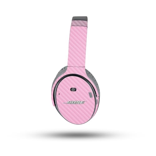 Image of MightySkins Carbon Fiber Skin Compatible with Bose QuietComfort 35 II Headphones - Solid Pink | Protective, Durable Textured Carbon Fiber Finish | Easy to Apply