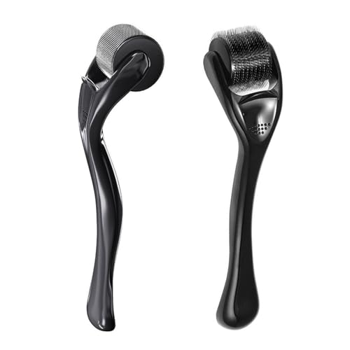 MLPKOI Dermaroller Microagujas 1 mm Para La barba y el cabello crecen, Derma Roller Mincroneedling para cara y cuerpo, Microneedling Rollers para hombres y mujeres, Negro mate barba Rollers