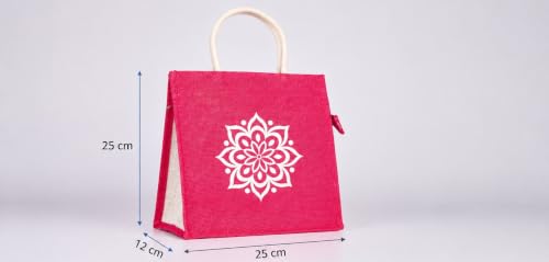 Image of Soman Jute Ecofriendly Return Gift Bags Rangoli Printed Colorful bags with Zip Pack of 10 Bags