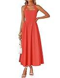 ZESICA Women's Summer Sleeveless Halter Midi Dress 2025 Off Shoulder High Waist Swing Flowy Beach Long Dresses,Watermelonred,Medium