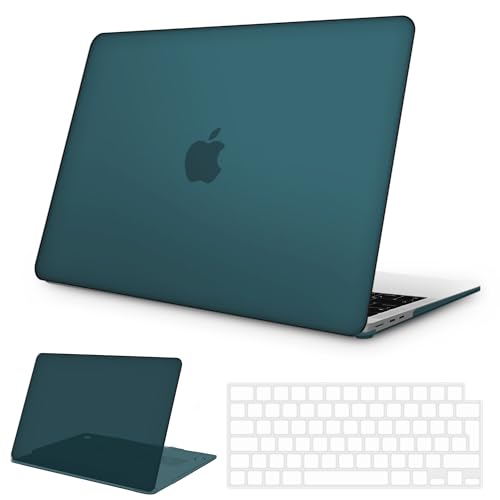 NPUOLS Funda para MacBook Air 13.6 Pulgadas M4 M3 M2 2025 2024 2022 Modelo A3240 A3113 A2681 con Touch ID, Mate Plástico Dura Carcasa Funda Protectora Fina + Cubierta de Teclado TPU EU, Verde Azulado