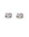 Crystal Rhinestone Pave Kitty Face Head Pink Ribbon Silver Plated Stud Earrings