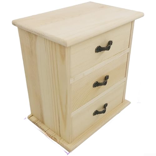 Gdfnmogo Joyero de madera con tres cajones, organizador de almacenamiento para manualidades con construcción de madera de pino natural para decoración del hogar y pequeño acceso