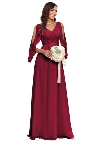 GARDOM Ruffle Sleeve Chiffon Bridesmaid Dresses for Women Cold Shoulder Formal Dress for Wedding 2025 V Neck Evening Gowns