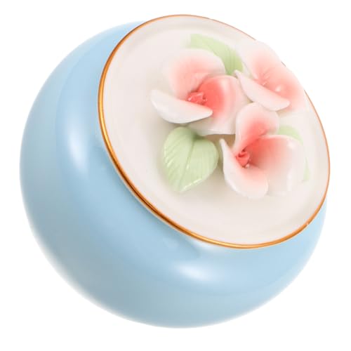 HIAKDOFT Urne pour Cendres de Petit Animal Céramique Bleue Boîte Commémorative Compacte pour Stockage des Cendres Poils et Dents de Chien et Chat Urne Funéraire et Élégante