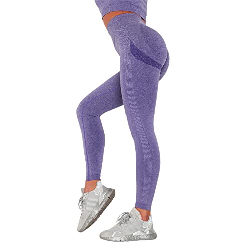 RUGUOA Leggins Sportivi Donna Push Up Vita Alta Pantaloni Yoga Compressione Anticellulite Pant Fitness Dimagranti Pantaloni Elasticizzati per Montagna Trekking Ciclista Running Palestra, Viola
