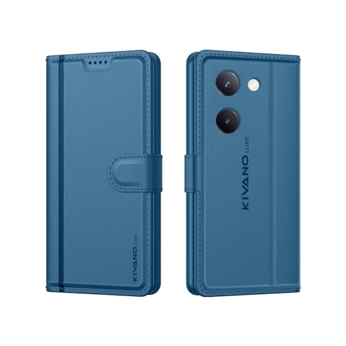 Image of KIVANO LUXE Compatible for Vivo Y300 Plus 5G / Vivo Y200 Pro 5G Luxury Handmade Leather Magnetic Flip Folio Case | Card Holder & Kickstand | Slim Protective Cover | Unisex - Blue