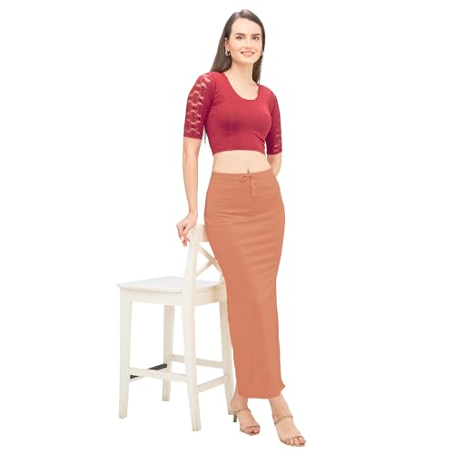 Image of DESI GIRL Satin Shimmer Stretchable Saree Shapewear Petticoat with Drawstring for Women | Mermaid fit Saree Petticoat with Side Slit for Easy Movement | Saree Shaper | Long inskirt