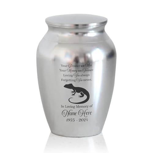 WODORO Personalized Memorial Cremation Lizard Urn for Pet Ashes (2.56 x 1.77) - Custom Engraved Memorial Keepsake with Name & Dates - Mini Stainless Steel Urn for Loved Ones (02, 2.56 x 1.77)