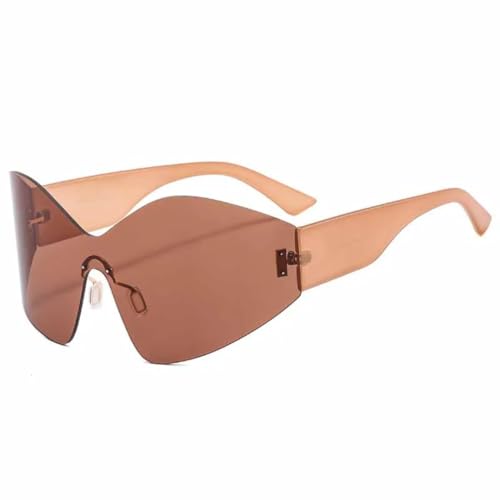 Lunettes de soleil monobloc sans monture marron thé style cyberpunk