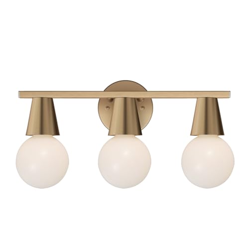 Image of 3-Light Modern Brass Wall Sconces Lighting with Metal Shade, Matte Gold Vanity Light Over Mirror, Rustic Industrial Bathroom Light Fixtures for Living Room Hallway Kitchen Porch E26 Base