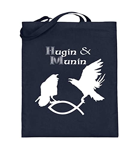 Sac en jute cabas bleu foncé Hugin Munin grand format avec anse longue