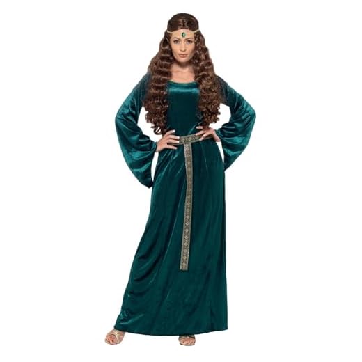 Smiffys Disfraz de doncella medieval, Verde, con vestido y diadema