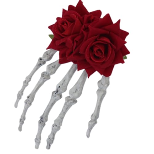 Pinza para el pelo con diseño de calavera mística, con adornos de rosas, postizos únicos para fiestas de Halloween