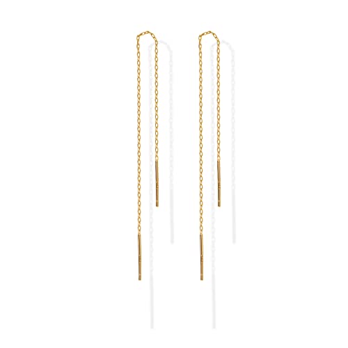 Image of PAVOI 14K Gold Plated Threader Earrings for Women, Statement Chain Earrings | Hypoallergenic Earrings with 925 Sterling Silver Posts, Dangle Chain Threader Earrings Double Piercing