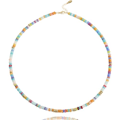 colourful beaded necklaces for women, 18k gold natural stone choker necklace, boho beach jewelry for women