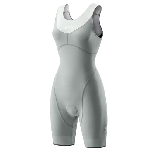 Santic Traje de Triatlón Acolchado para Mujer, Traje de Triatlón de Una Pieza, Sin Mangas, Tri Traje de Bicicleta, Skin Suit de Secado Rápido que Adelgaza, Ciclismo, Gris, Talla M