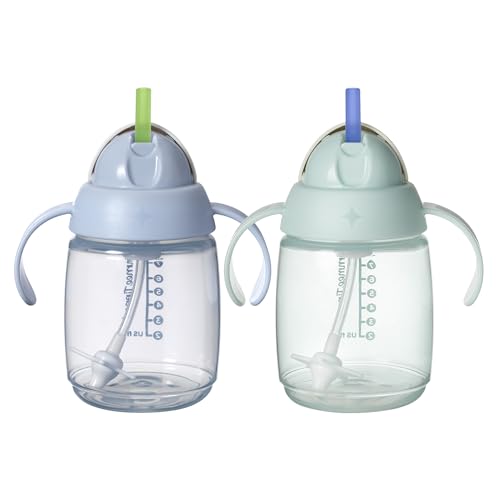Image of Tommee Tippee Starter Weighted Straw Baby & Toddler 10oz Sippy Cup for 6 Months+, with Silicone Weighted Straw and Easy-Hold Handles, BPA Free, Blue & Green, Pack of 2