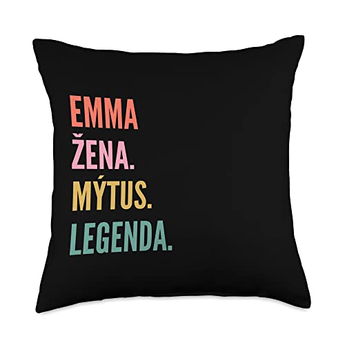 Funny First Name Designs in Czech for Women Funny Czech First Name Design-Emma Throw Pillow, 18x18, Multicolor