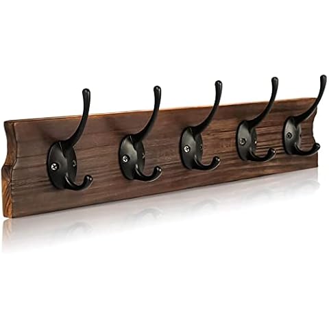 WHITGO Coat Hooks Wall Mounted, 5 Hooks Wooden Coat Hook Rail for Coat Hat Towel Robe Hat Clothes Purse Robes Kitchen Bathroom Entryway (Dark Brown, 1 Pack) Cover