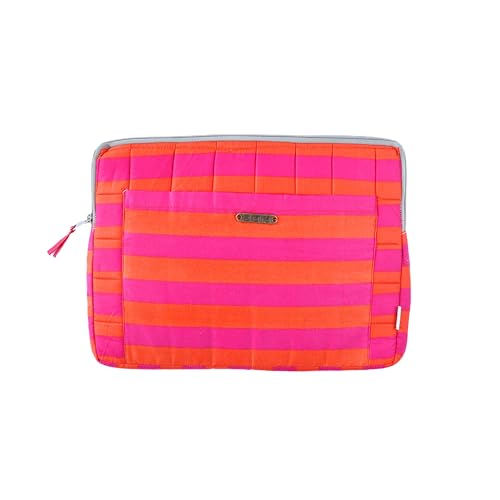 Ekatra Handmade Cotton Laptop Sleeve 16 Inch | Sustainable Laptop Case with Pocket | Lightweight Pouch for Office Travel | Eco Friendly Fabric | Artisan Made Cover – Candy Stripes | Soft Inner Lining