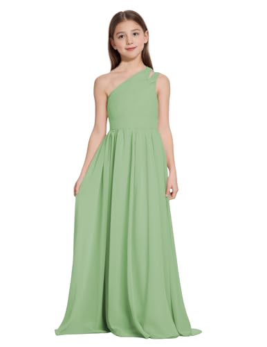 Chiffon Bridesmaid Dresses for Junior - One Shoulder Flower Girl Dress First Communion Dress A-Line Pageant Dress