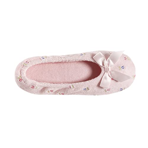 Isotoner TI-96006-PNK-L Womens Embroidered Terry Ballerina Slippers Flat Sandals thumb #1