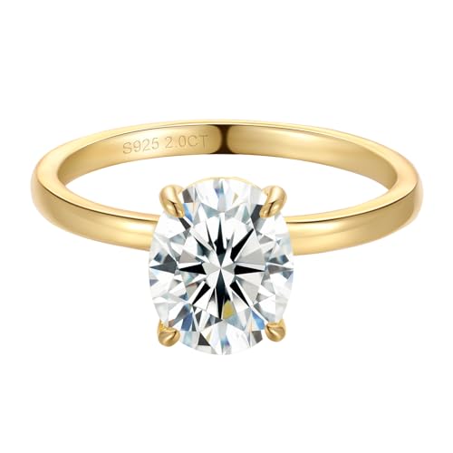 1.5 2 3 Carat Oval Moissanite Rings For Women Oval Engagement Rings 18K Gold Plated 925 Sterling Silver Solitaire Rings Moissanite Promise Ring For Her Anniversary Ring Size 4.5-11