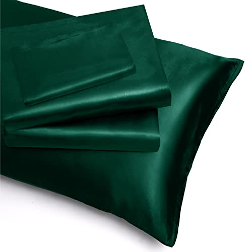 Homiest 4pcs Extra Deep Pocket Satin Sheets King Size Bed Set, 18-24 Inch Deep Pocket Bed Sheets Blackish Green Satin Sheet Set, Silky Satin Bedding Set Soft Fitted Sheet Set Fits Ultra Deep Mattress by Homiest - Image 5