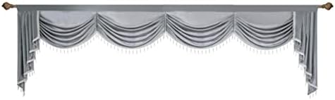 Luxury Valances for Living Room with Beads Crystals Grey Waterfall Swag Waterfull Valance Bedroom Dining Room Curtains Tulle Kitchen Large Window Vertical Blinds Door Rod Pocket 1 Panel(98in, Grey)