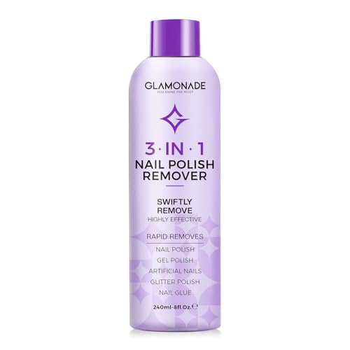 Glamonade Acetone Nail Polish Remover: Professional Gel Polish Remover for Nails - Gel Nail Polish Remover for Removal of Gel/Glue/Artificial nail - with Grape Seed Oil for Gentle Removal(8 Fl Oz)