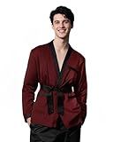 Apornipal Men's Short Silk Bathrobe Satin Smoking Jacket Lightweight Single Layer Unlined Pajamas Sleepwear (Wine Red,38)