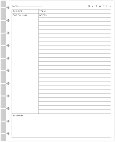 Letter Size Cornell Notes Filler Paper - 11 TUL Disc Cornell Notes Loose Leaf Paper 50Sheets / 100Pages 8.5 x 11