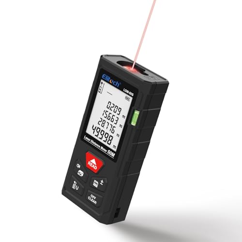 Elitech Medidor Láser 50m, Precisión ±2mm - Medidor Digital Distancia con LCD Retroiluminado, Funciones Área/Volumen/Pitágoras, Almacena 99 Mediciones LDM-50S