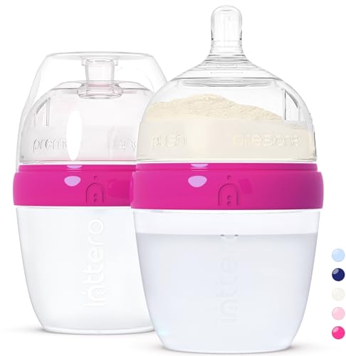 INTTERO Anti-Colic Formula Making Dispenser Baby Bottles, 6oz with Flow 1 Nipples, 2pk, Deep Magenta — Formula Container to go Dispenser on The go — PopYummy Mixie Baby Brezz