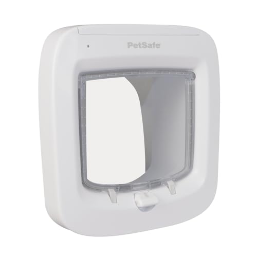 PetSafe Microchip Cat Door - Smart Programmable Collar Door with 4-Way Locking System, Energy Efficient Seal, Durable Plastic Flap & Low Battery Indicator - Battery Powered in & Out Freedom